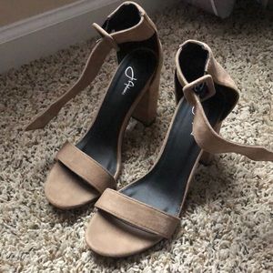 Nude Suede Block Heel Sandal